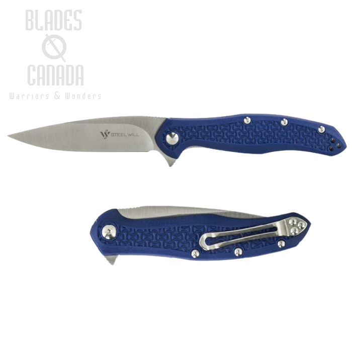 Steel Will Mini Intrigue Flipper Folding Knife, D2 Satin, FRN Blue, F45M-17